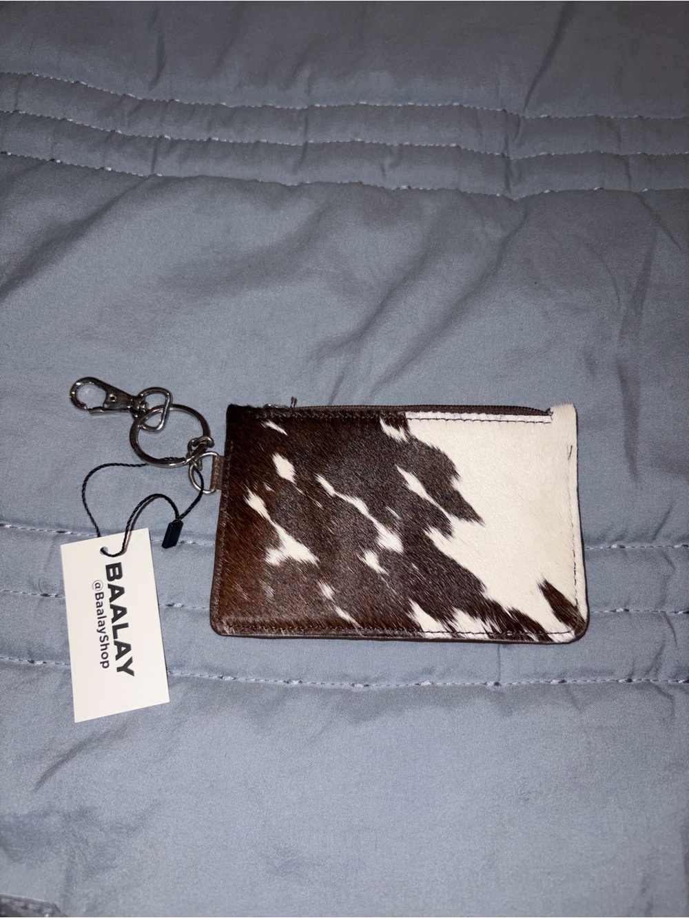 Baalay new Cowhide Card Wallet Keychain - Brown & White